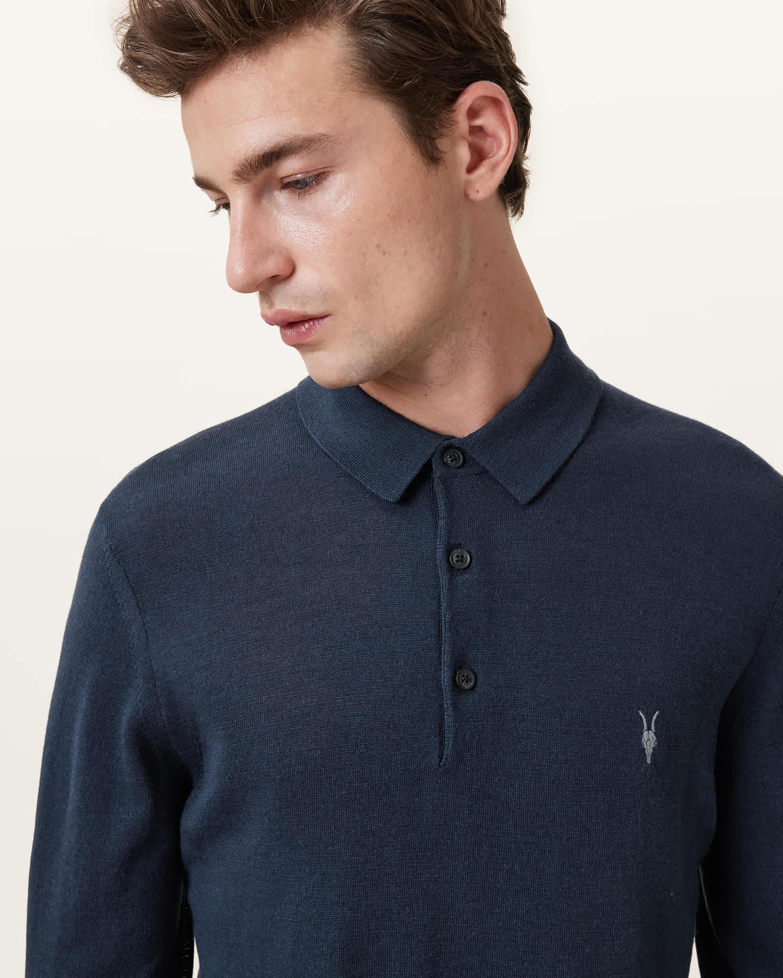 Mode Merino Long Sleeve Ramskull Polo Shirt Product Image