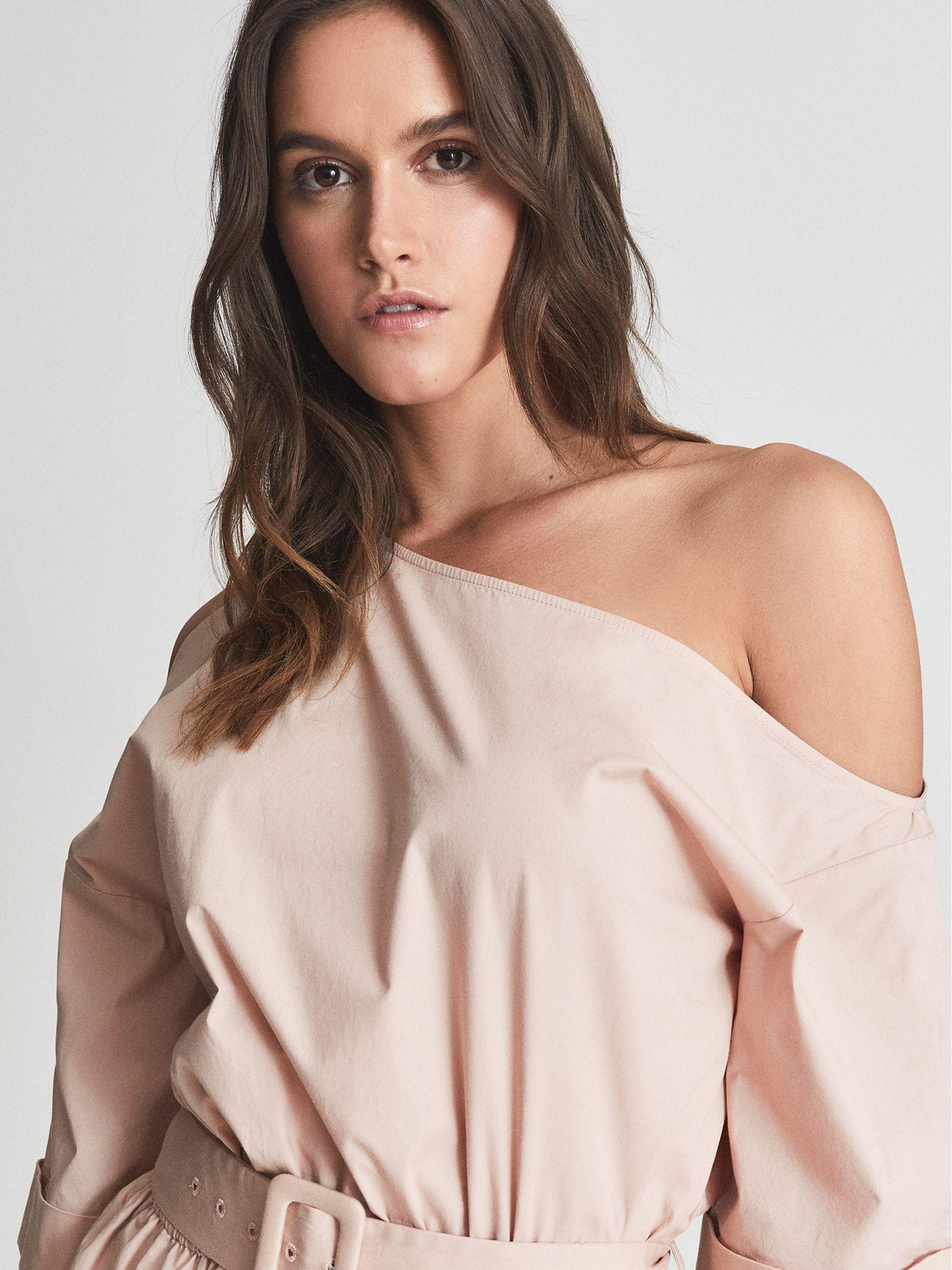 One Shoulder Mini Dress in Nude Product Image