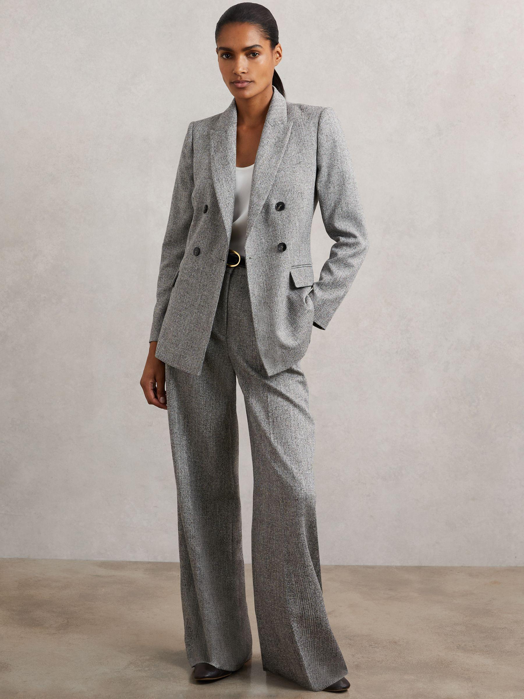 Double-Breasted Textured Suit Blazer in Grey Product Image