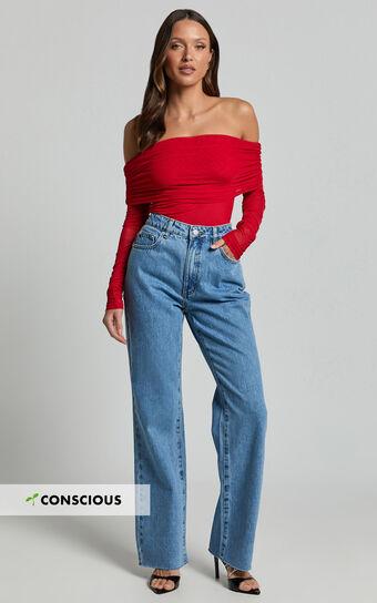 Dexter Jeans - High Waisted Straight Leg Denim Jeans in Blue Product Image