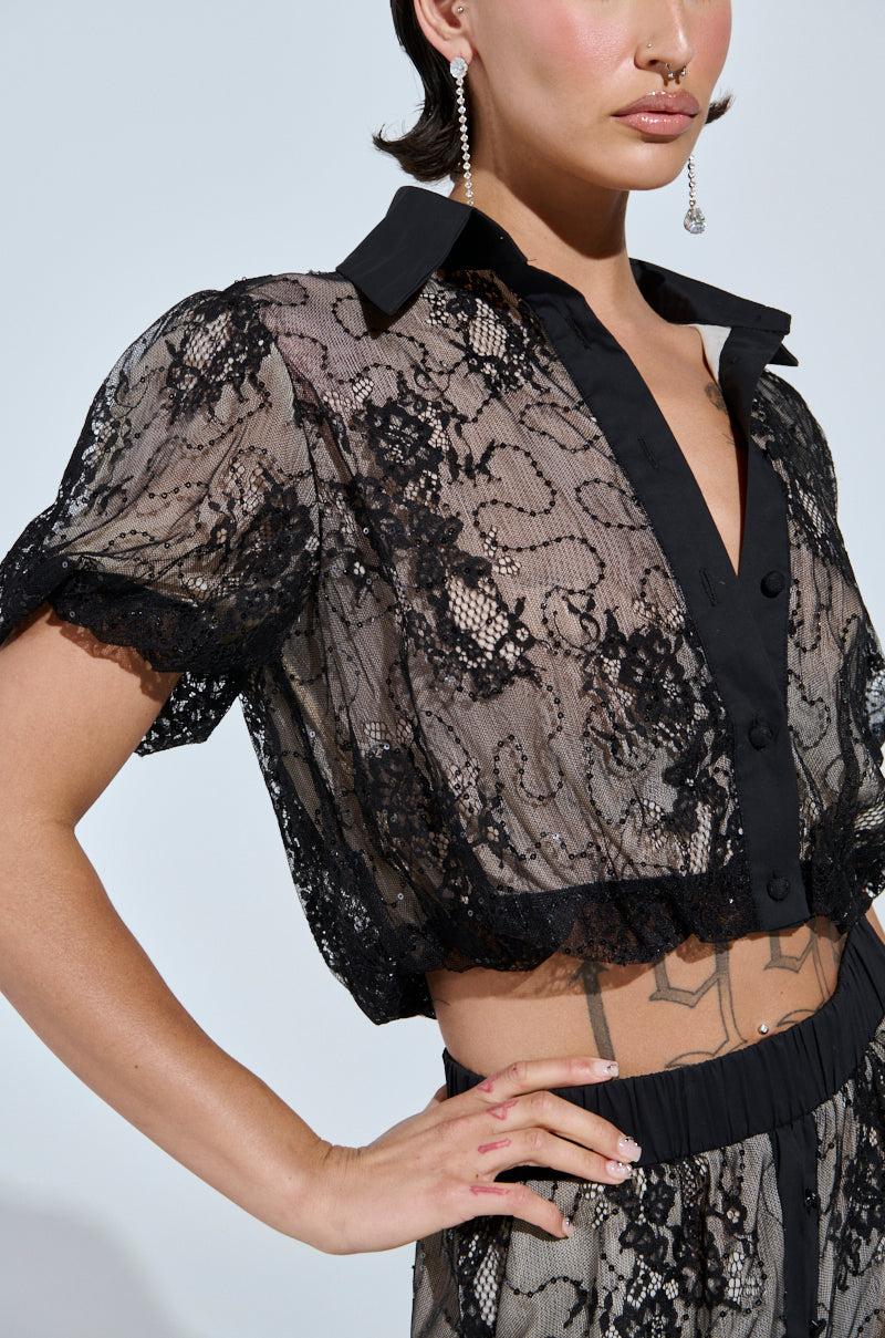 SHINE ON YOU LACE BUTTON DOWN TOP Product Image