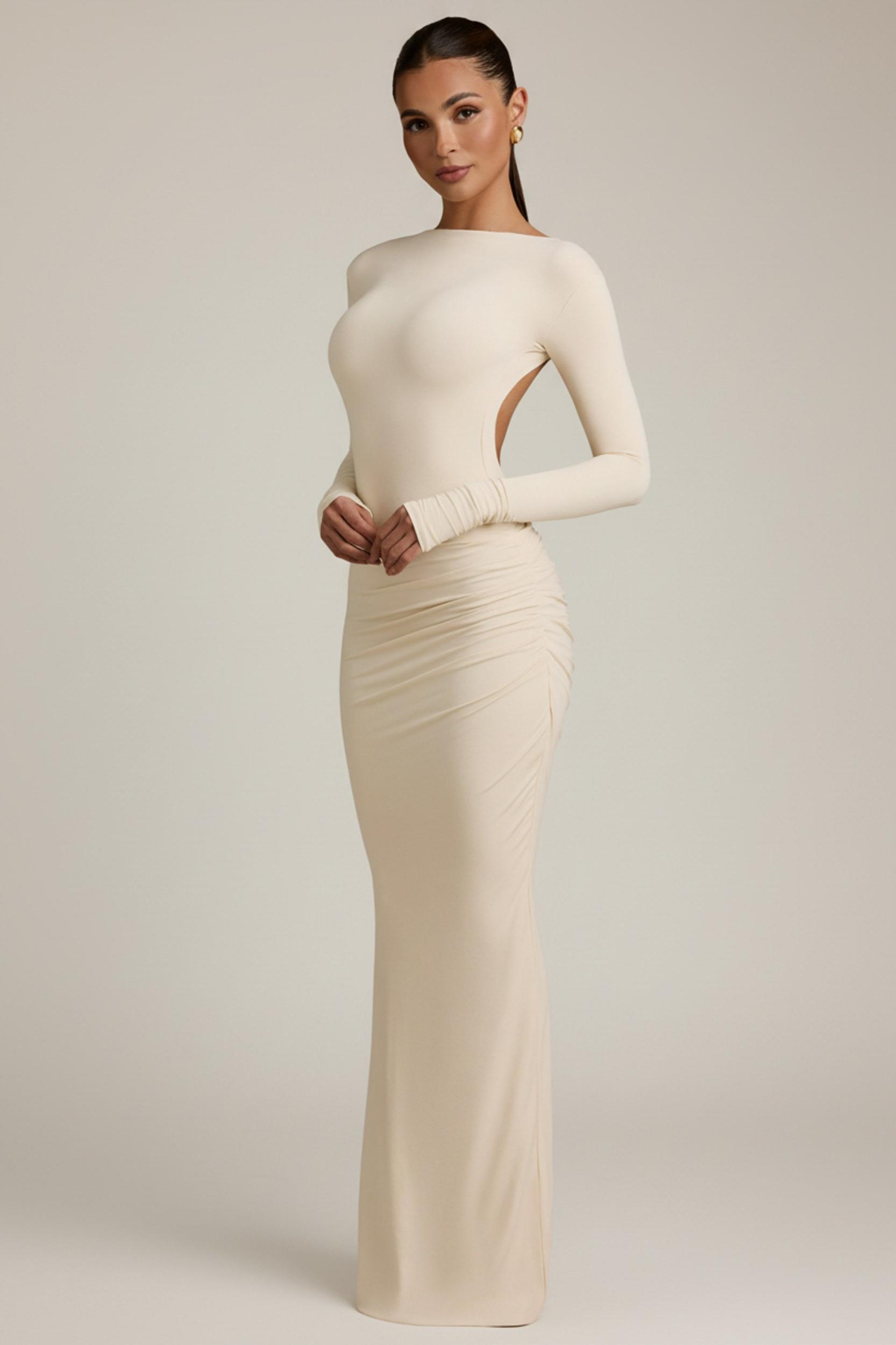 Modal Ruched Backless Maxi Dress in Ivory Product Image