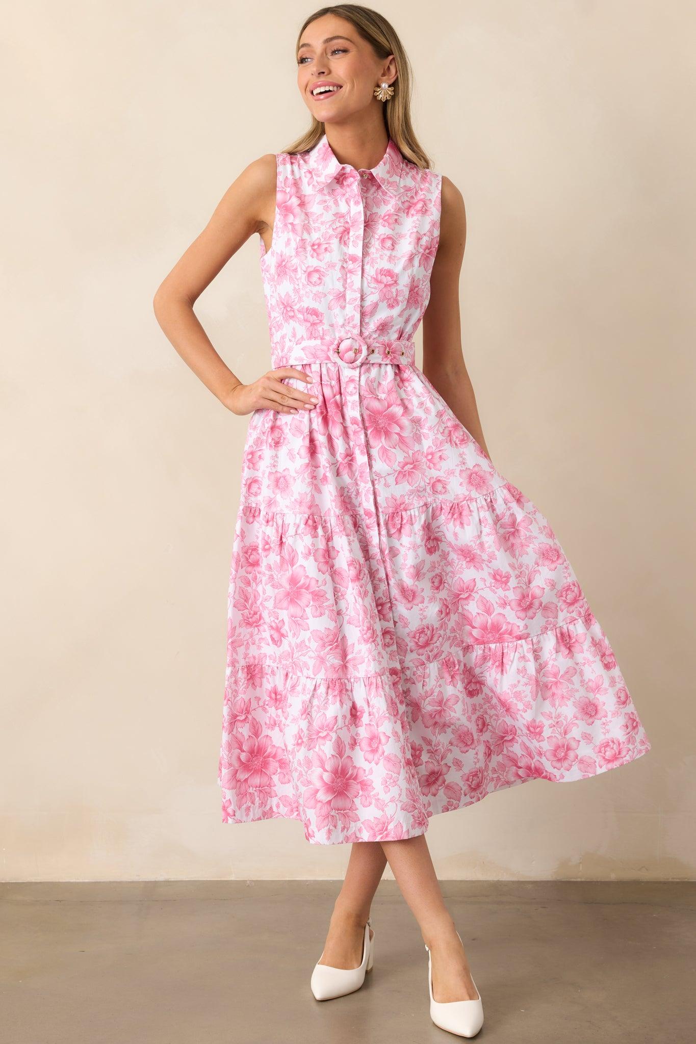 Cara La France Dianthus Pink Floral Cotton Maxi Dress Product Image