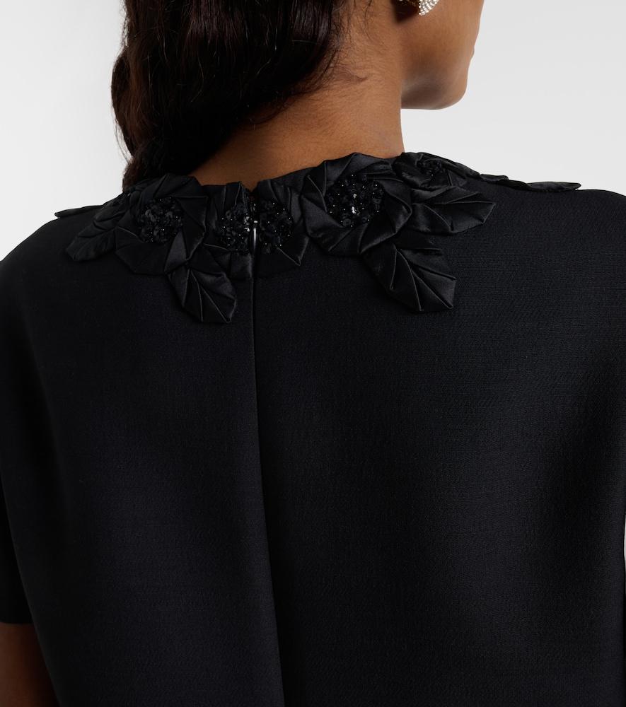 VALENTINO Embellished Silk-trimmed Wool And Silk-blend Crepe Mini Dress In Black Product Image
