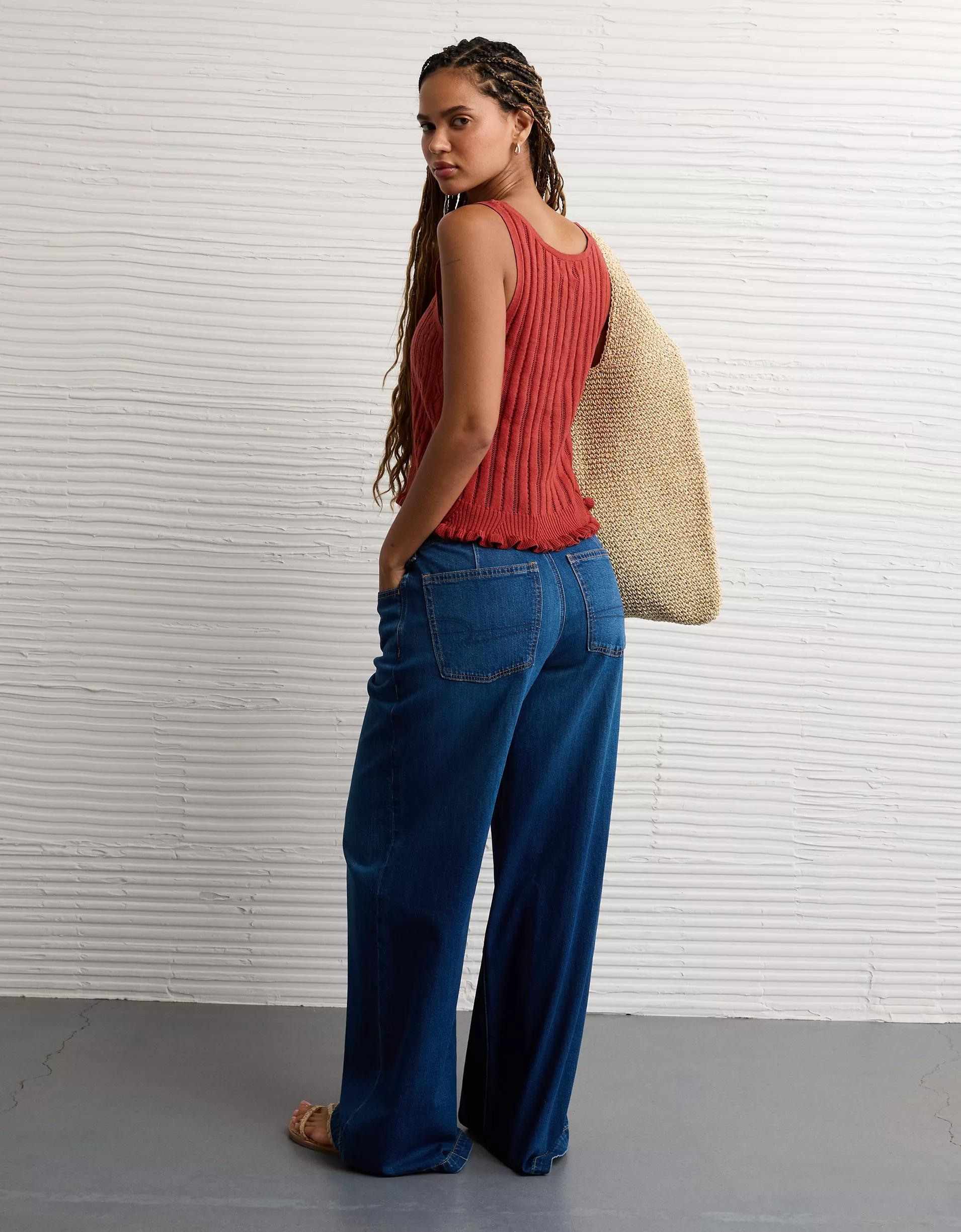 AE Pointelle Peplum Sweater Tank Top Product Image