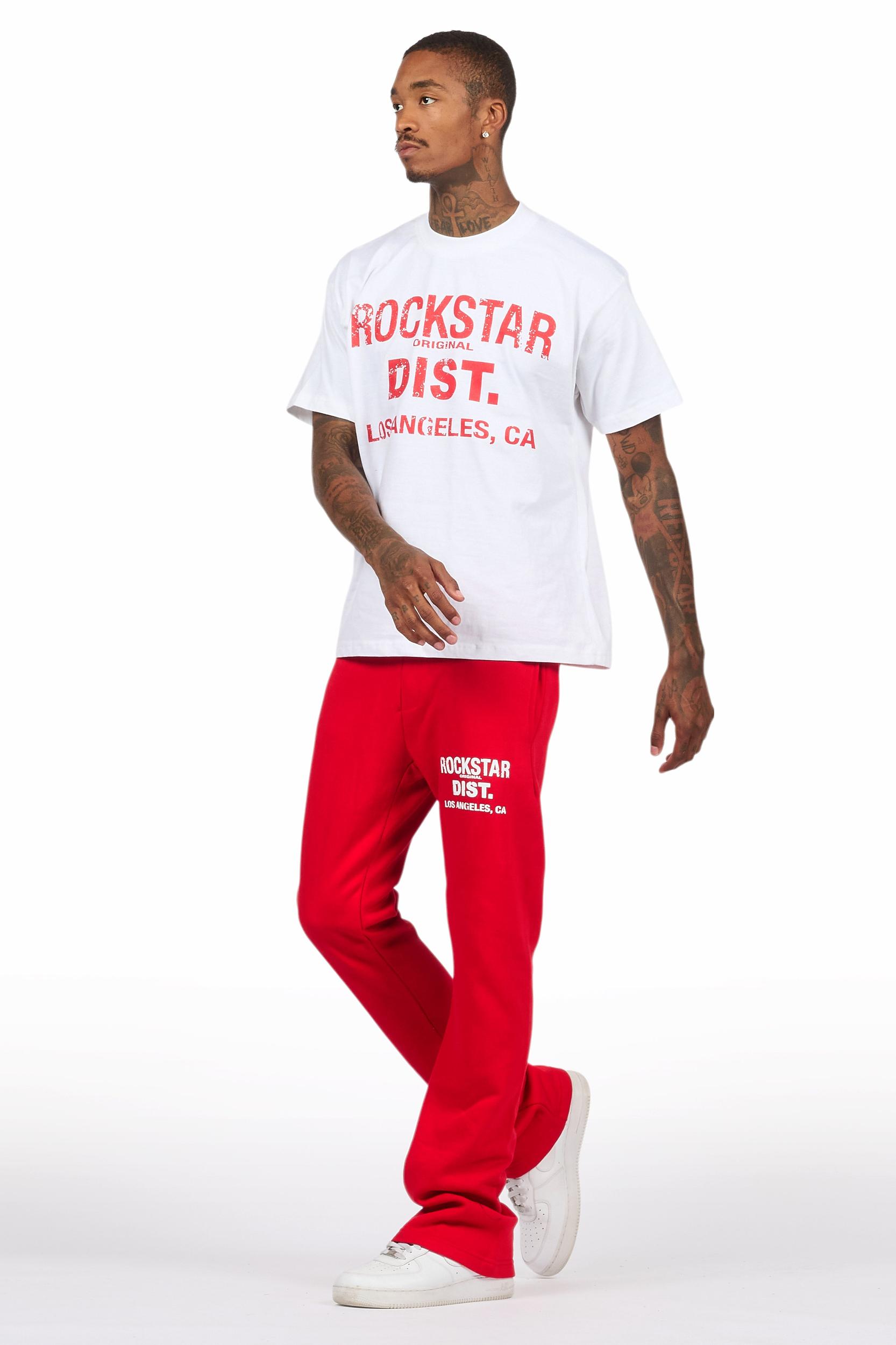 Lake White/Red Oversized T-Shirt/Stacked Track Pant Set Male Product Image