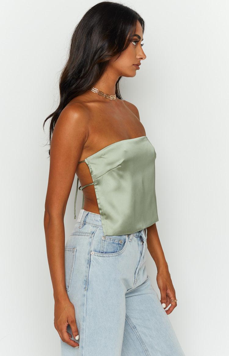 Ibiza Olive Satin Strapless Top Product Image