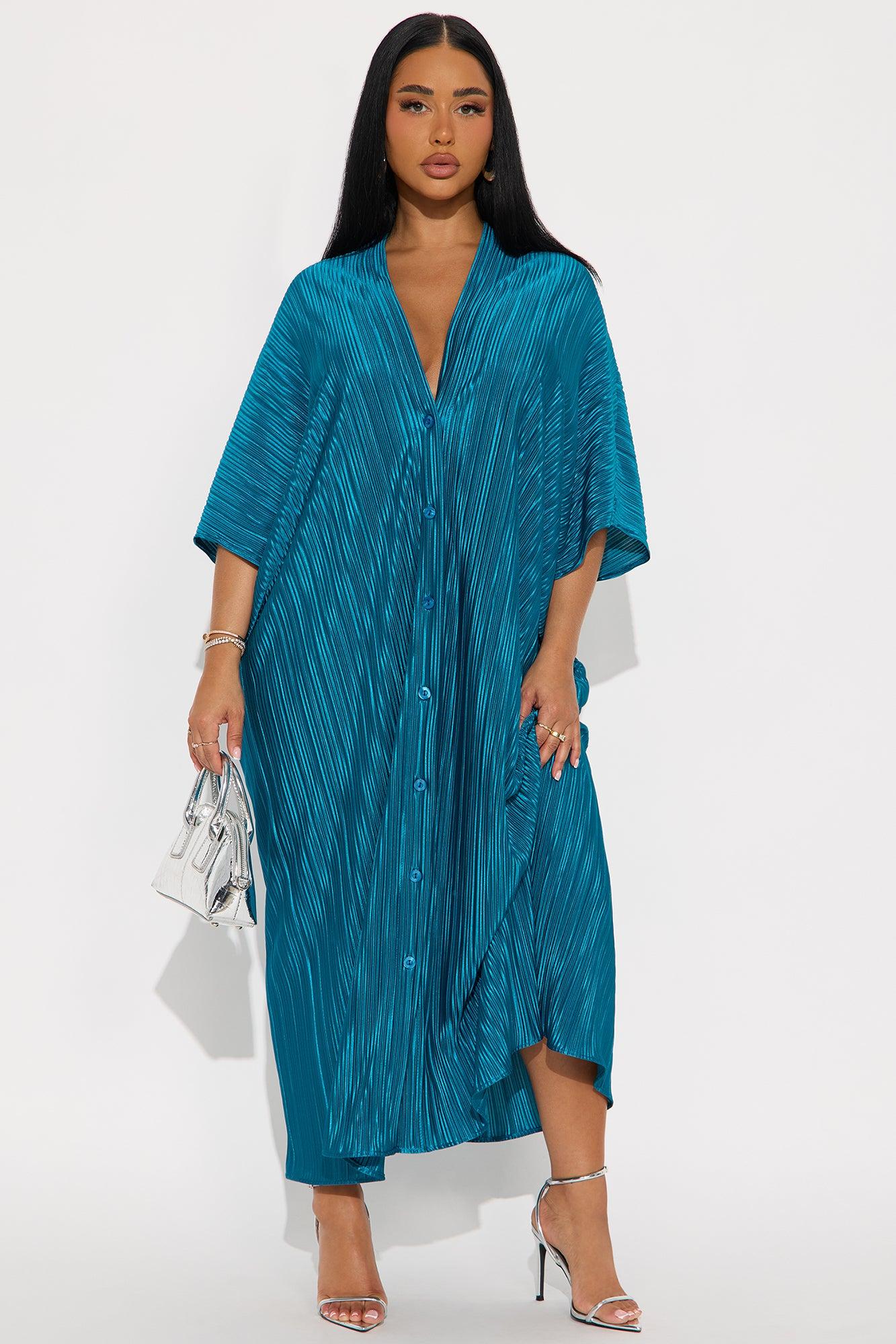 Isa Plisse Maxi Shirt Dress - Teal Female Product Image