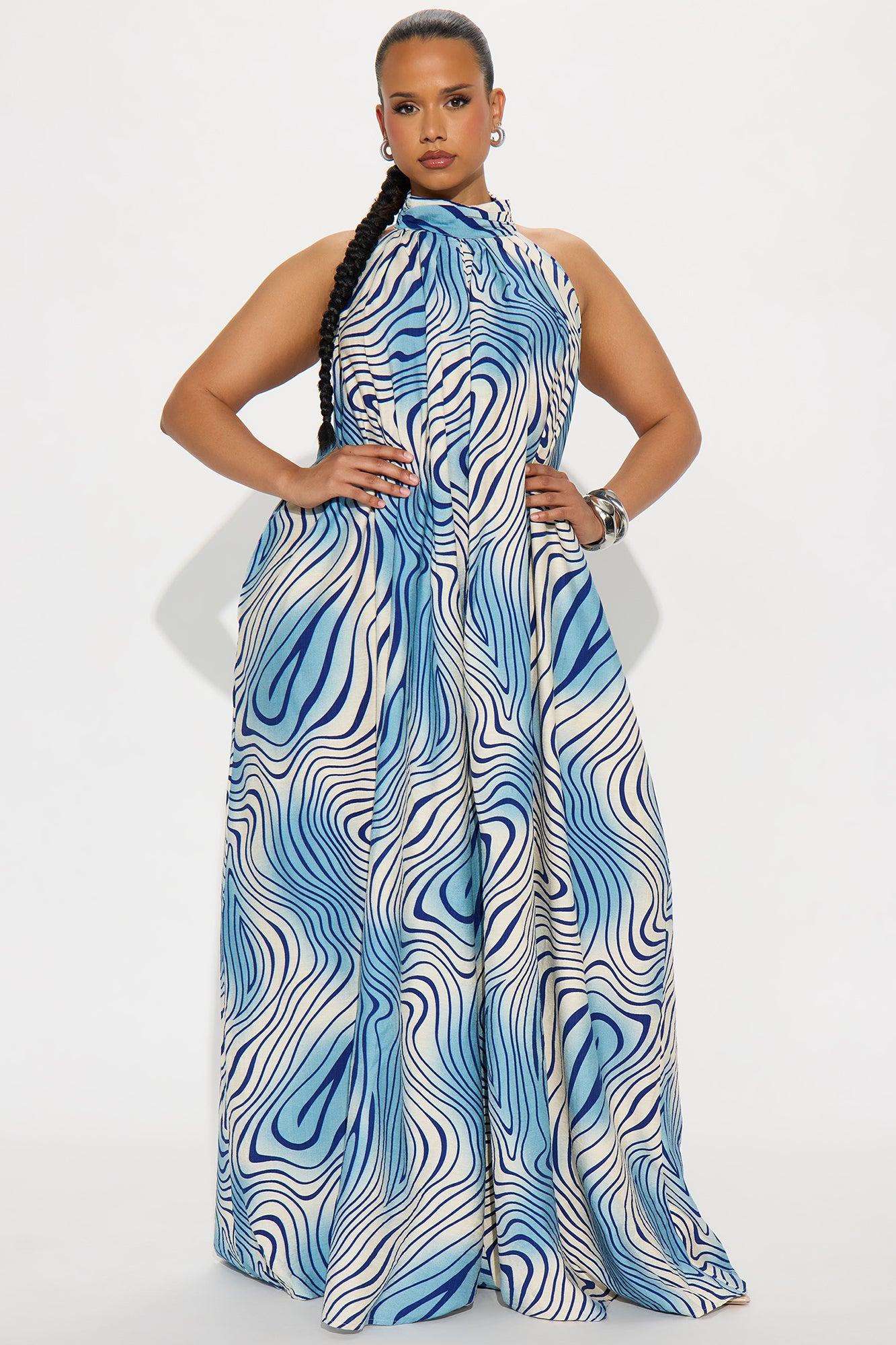 In A Daze Linen Halter Jumpsuit - Blue/combo Product Image