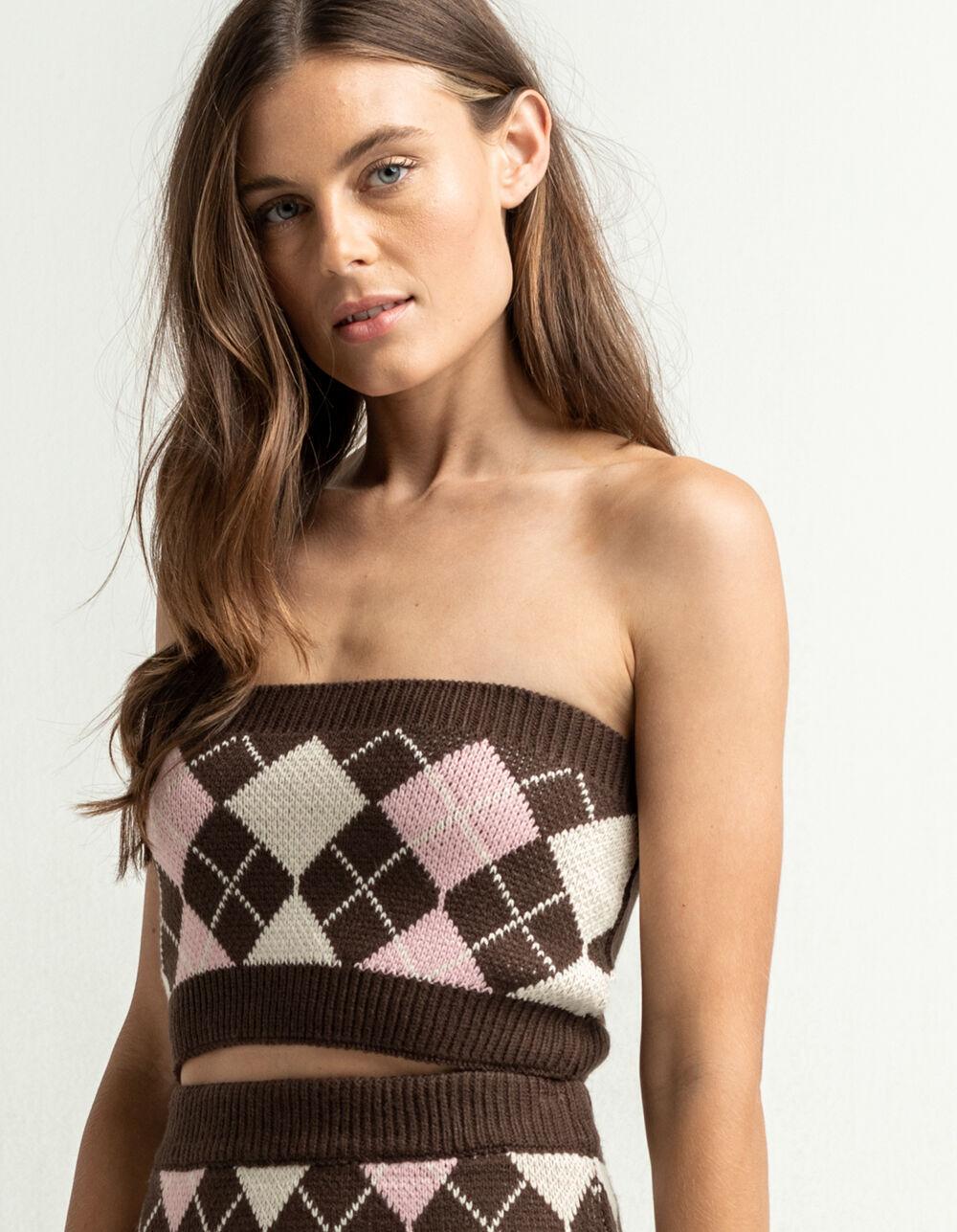 FULL TILT Tight Argyle Womens Tube Top - BROWN COMBO Product Image