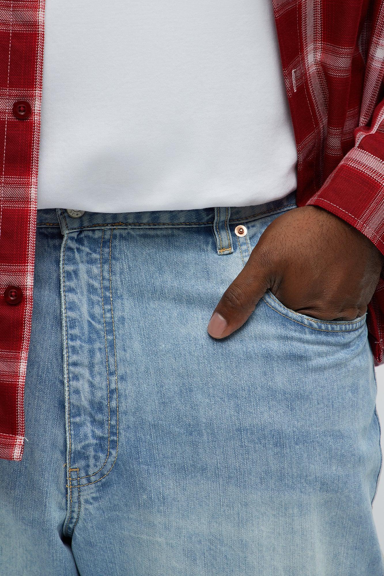 Stacked Slim Flare On Levels Distressed Jeans - Light Blue Wash Male Product Image