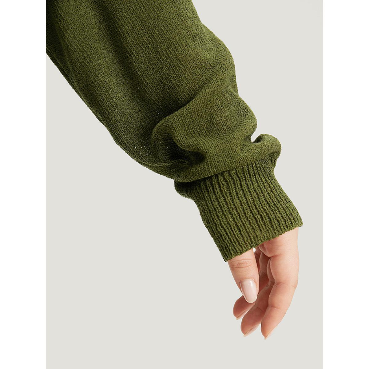 Plus Size Plain Pocket Open Front Cardigan ArmyGreen Women Casual Loose Long Sleeve Dailywear Cardigans BloomChic 28/5X Product Image