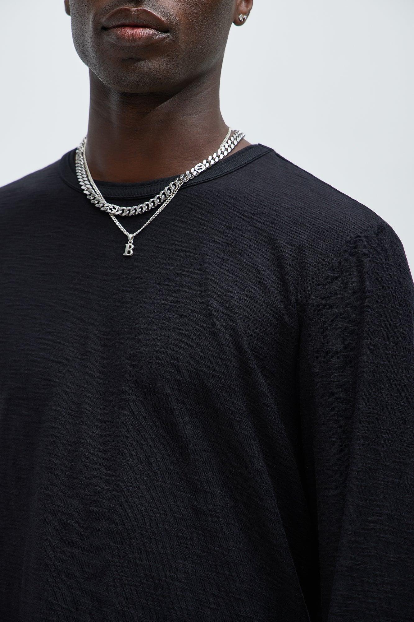 Asher Slub Texture Scallop Long Sleeve Tee - Black Product Image