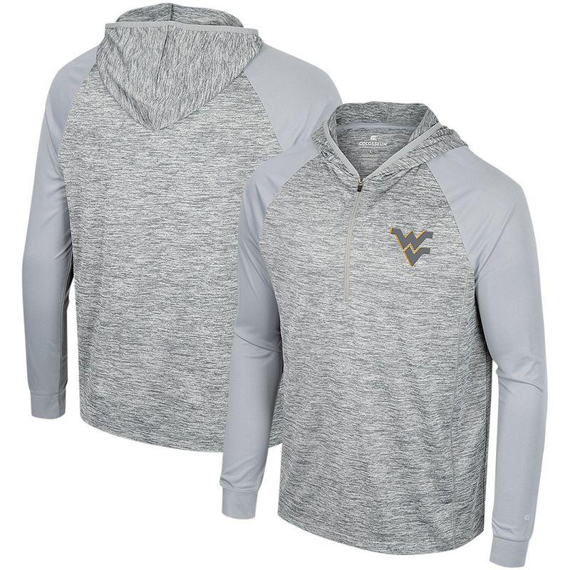 Men's Colosseum Gray West Virginia Mountaineers Cybernetic Raglan Quarter-Zip Hooded Top,  Product Image