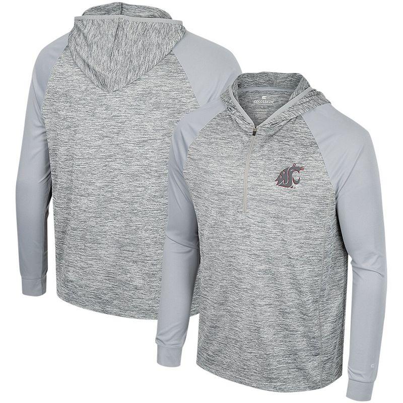Men's Colosseum Gray Washington State Cougars Cybernetic Raglan Quarter-Zip Hooded Top,  Product Image