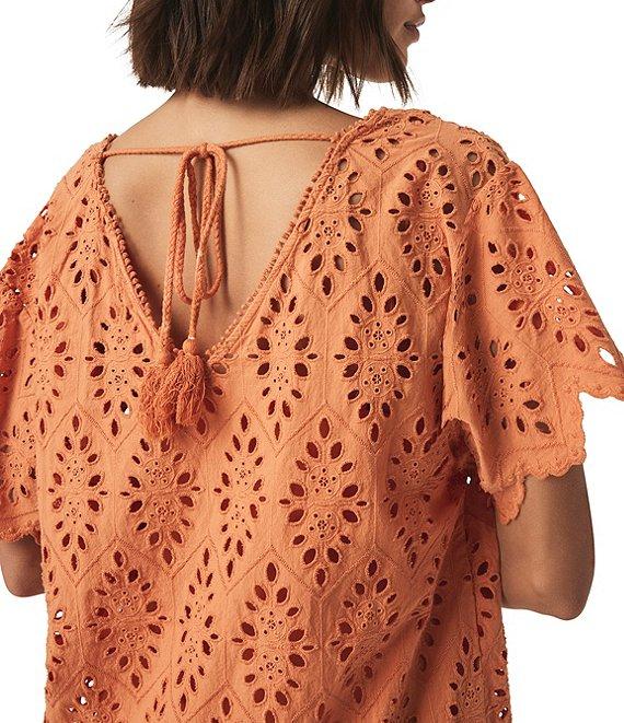 Splendid Sandro Eyelet V-Neck Short Sleeve A-Line Mini Dress Product Image