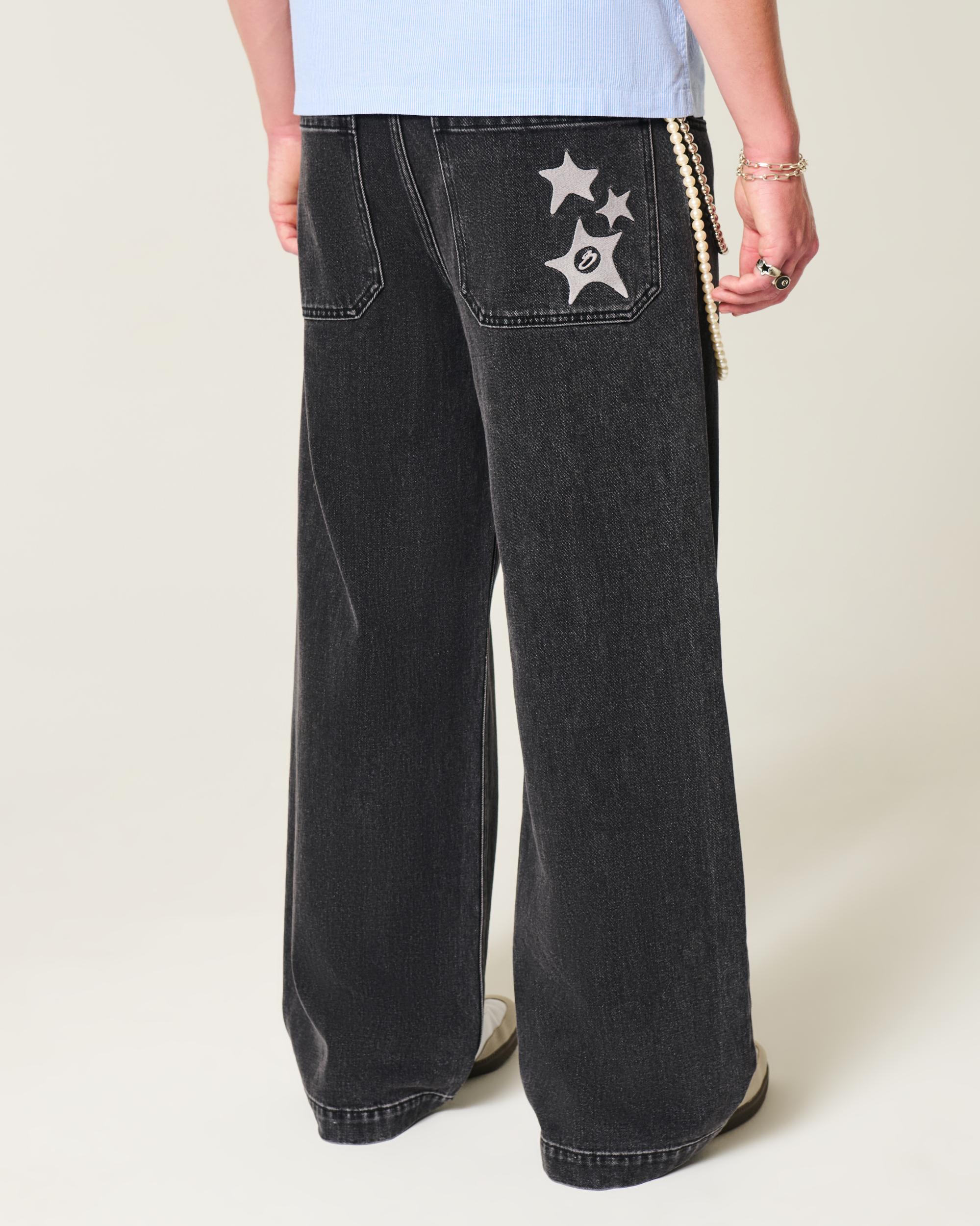 Washed Black Star Graphic Super Baggy Jeans Product Image