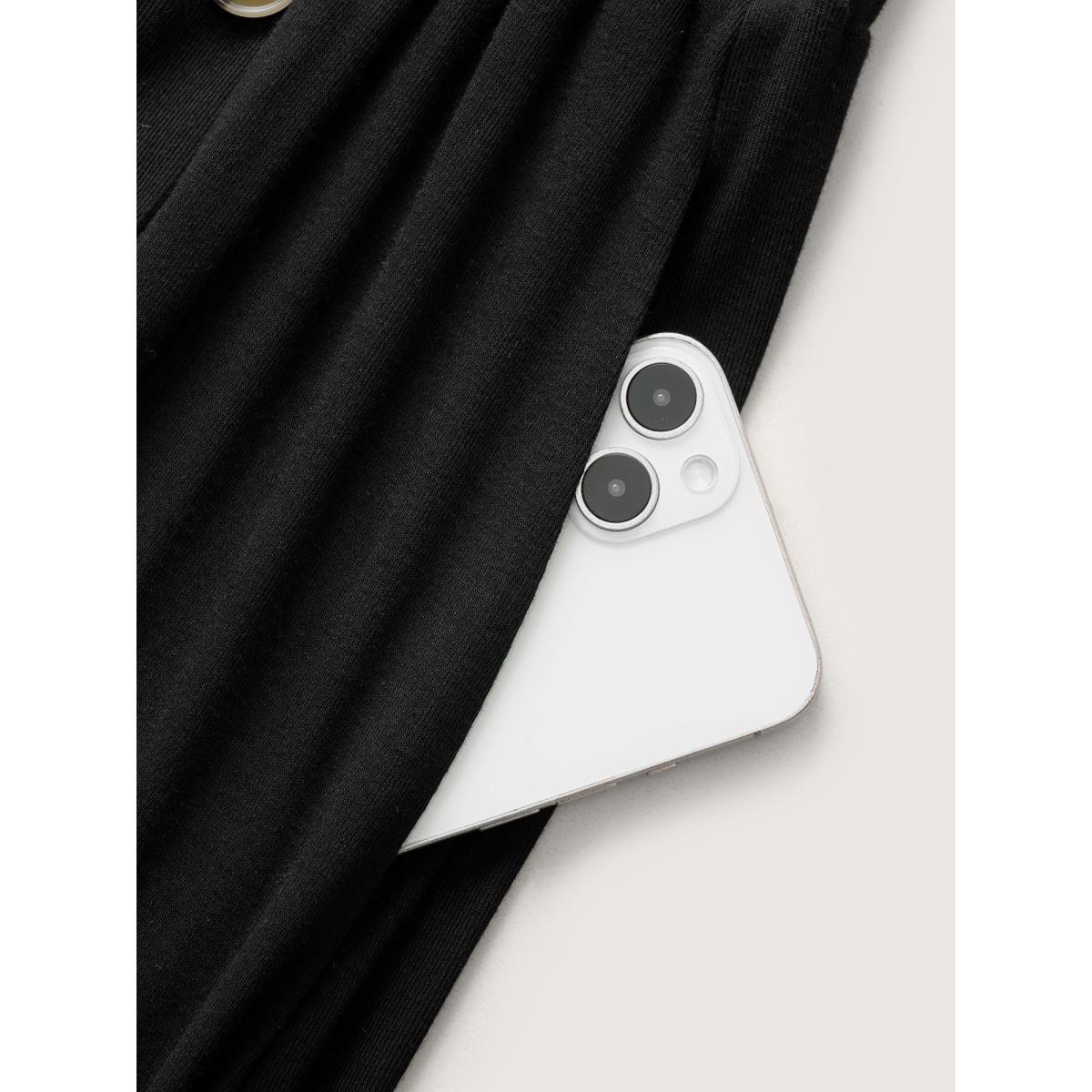 Plus Size Supersoft Essentials Button Detail Wide Leg Pants Women Black Office Wide Leg High Rise Office Pants BloomChic 26/4X Product Image