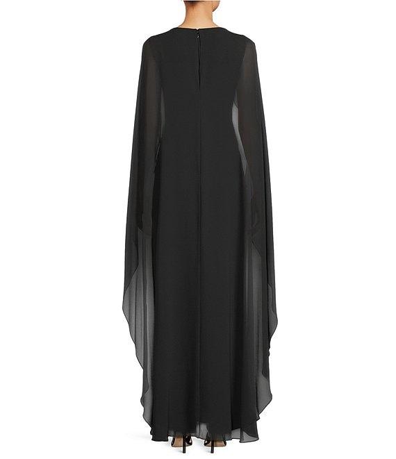 Lauren Ralph Lauren Lavati Georgette Crew Neck Sleeveless Cape Column Gown Product Image