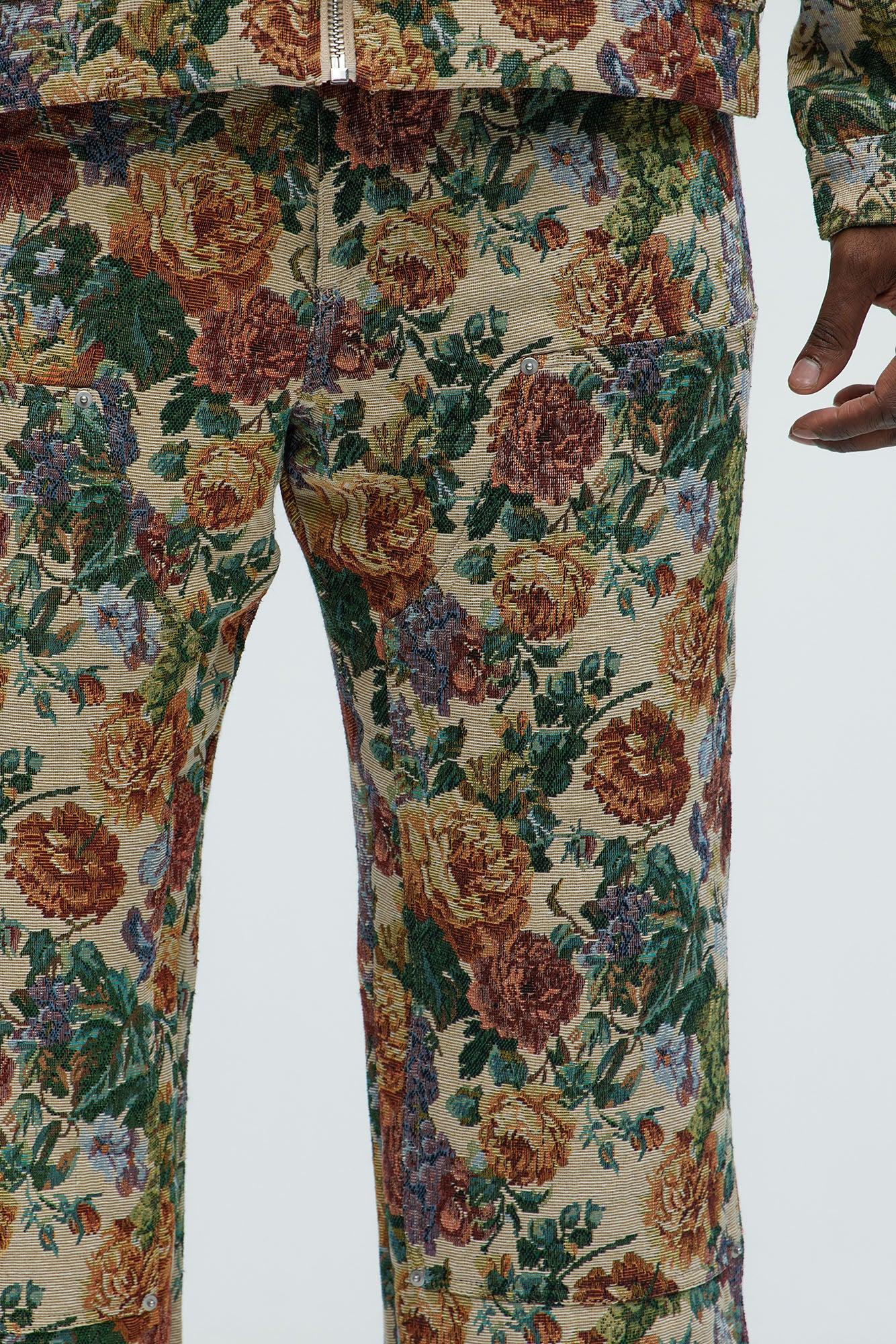 Bellevue Flared Tapestry Carpenter Pants - Green/combo Product Image