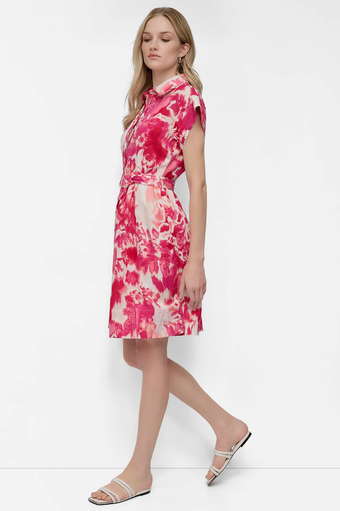BELTED FLORAL SHIRT DRESS Product Image