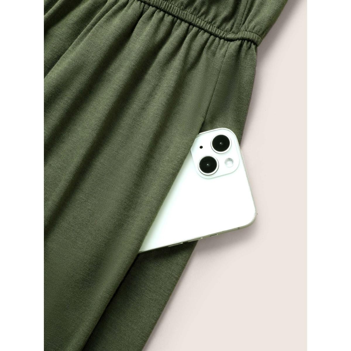 Plus Size ArmyGreen Supersoft Essentials Flutter Layered Pocket Cami Jumpsuit Women Resort Sleeveless Non Vacation Loose Jumpsuits BloomChic 30/6X Product Image