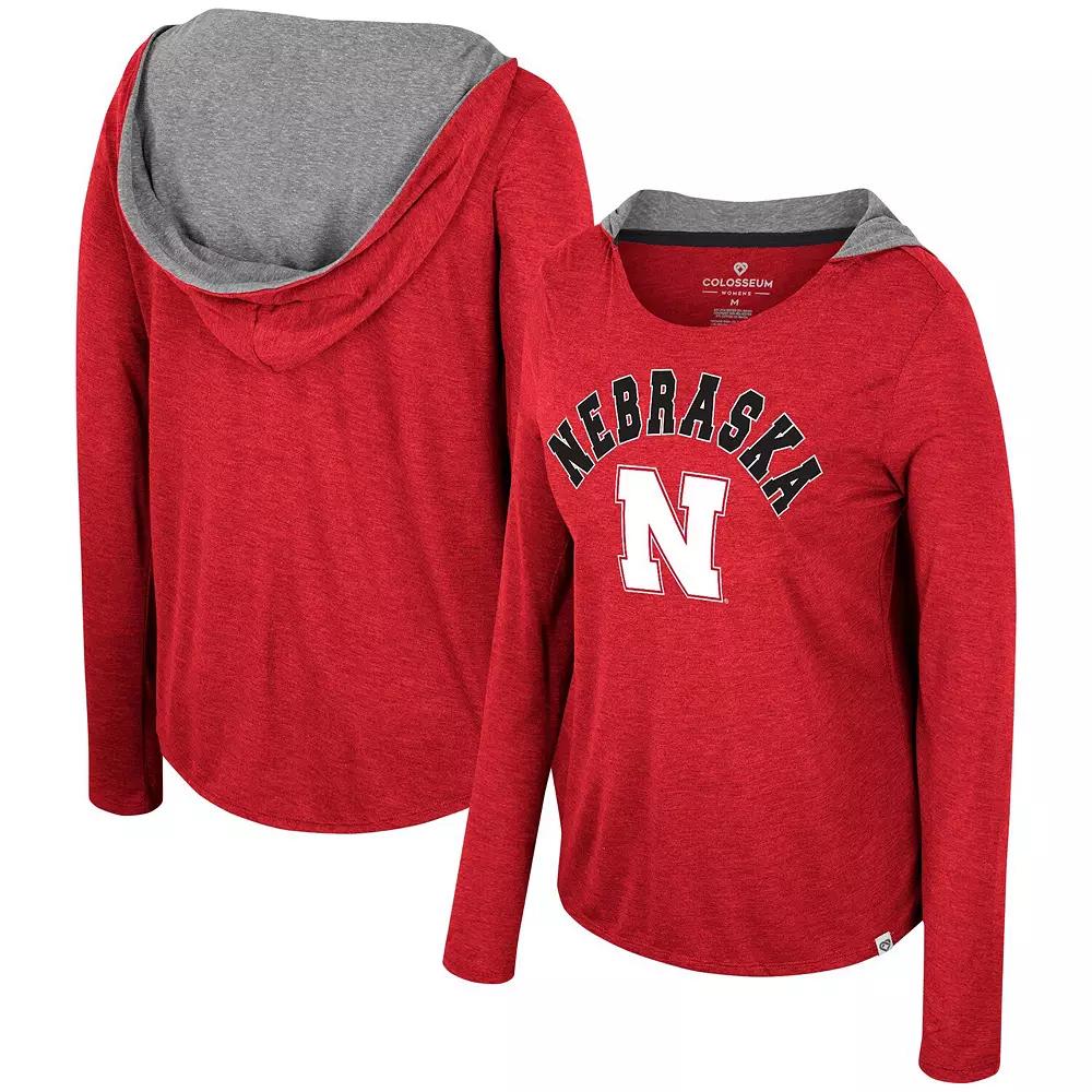 Women's Colosseum  Scarlet Nebraska Huskers Distressed Heather Long Sleeve Hoodie T-Shirt, Size: Medium, Red Product Image