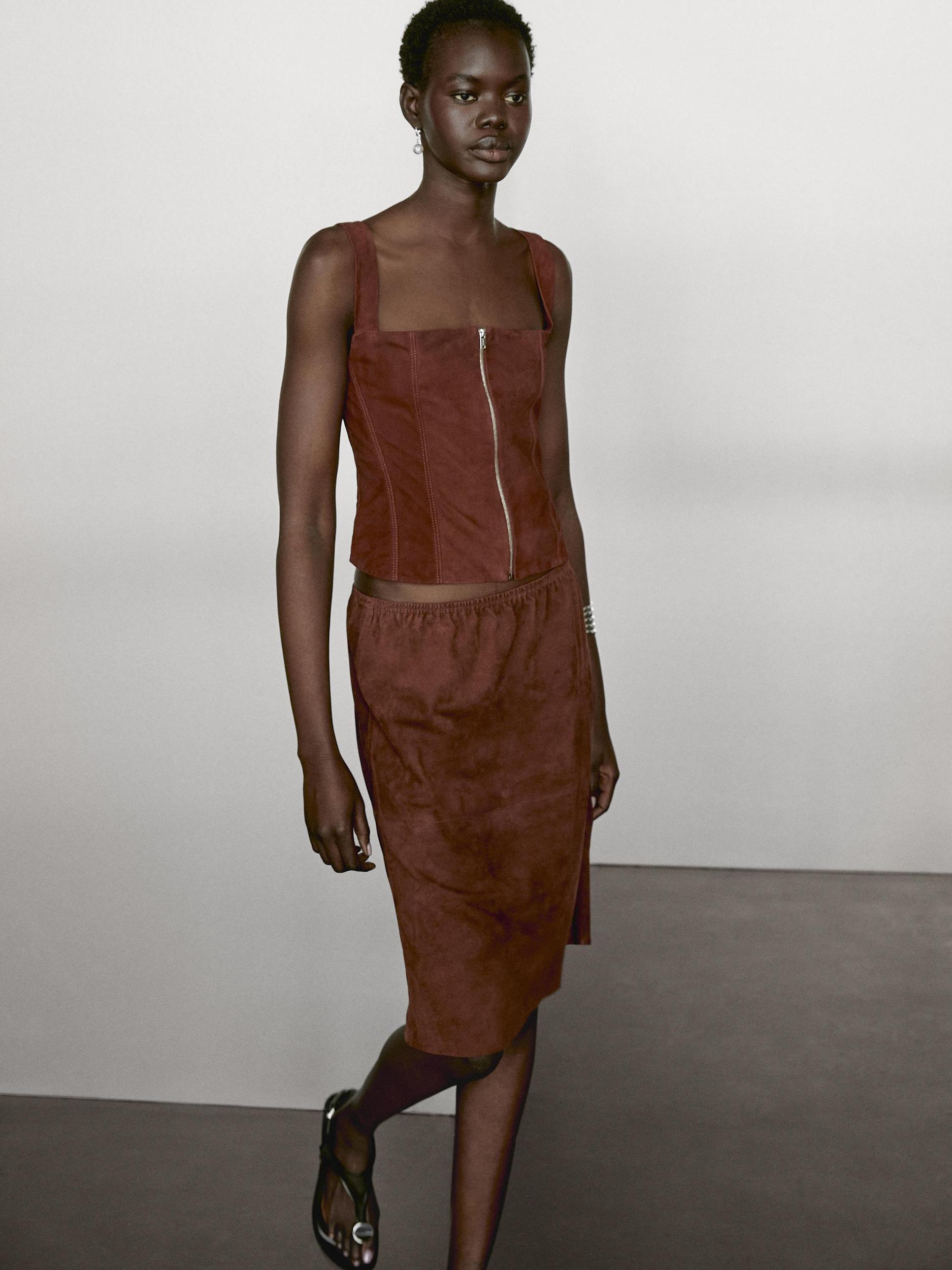 Suede leather top with zip Product Image