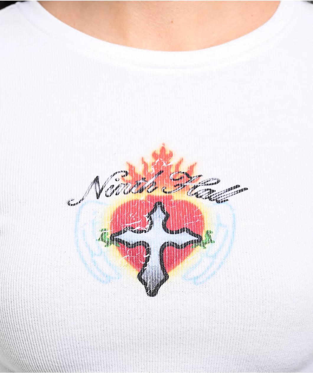 Ninth Hall Livie White Long Sleeve Crop T-Shirt Product Image