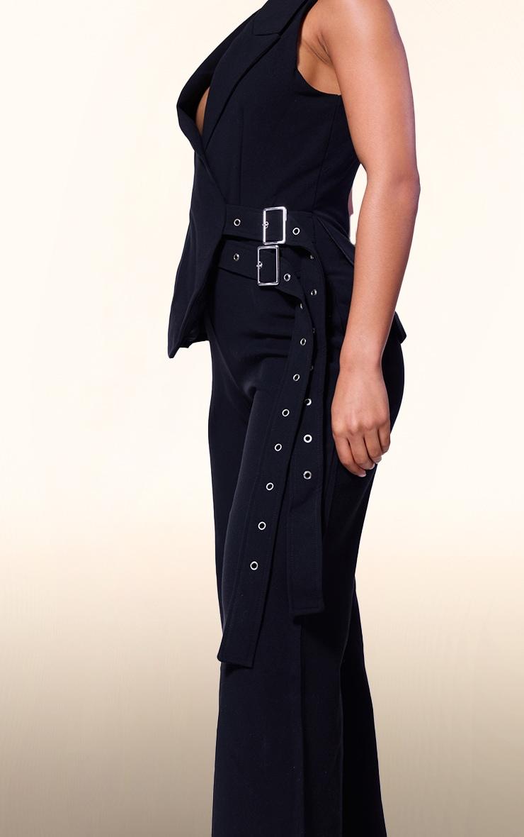 PLT Label Black Tailored Vest Belt Detail Jumpsuit Product Image