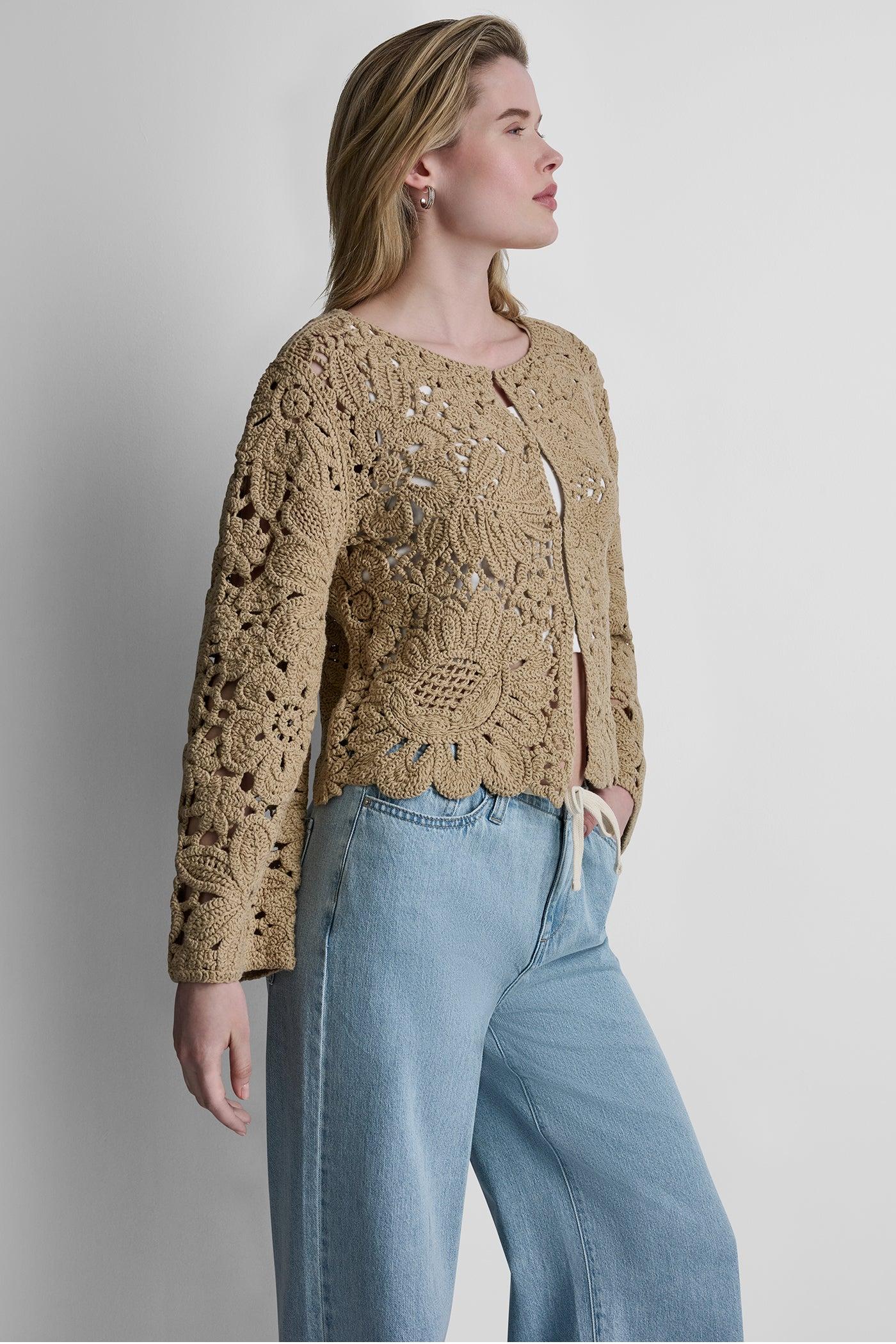 FLORAL CROCHET CARDIGAN WITH SCALLOP HEM Product Image
