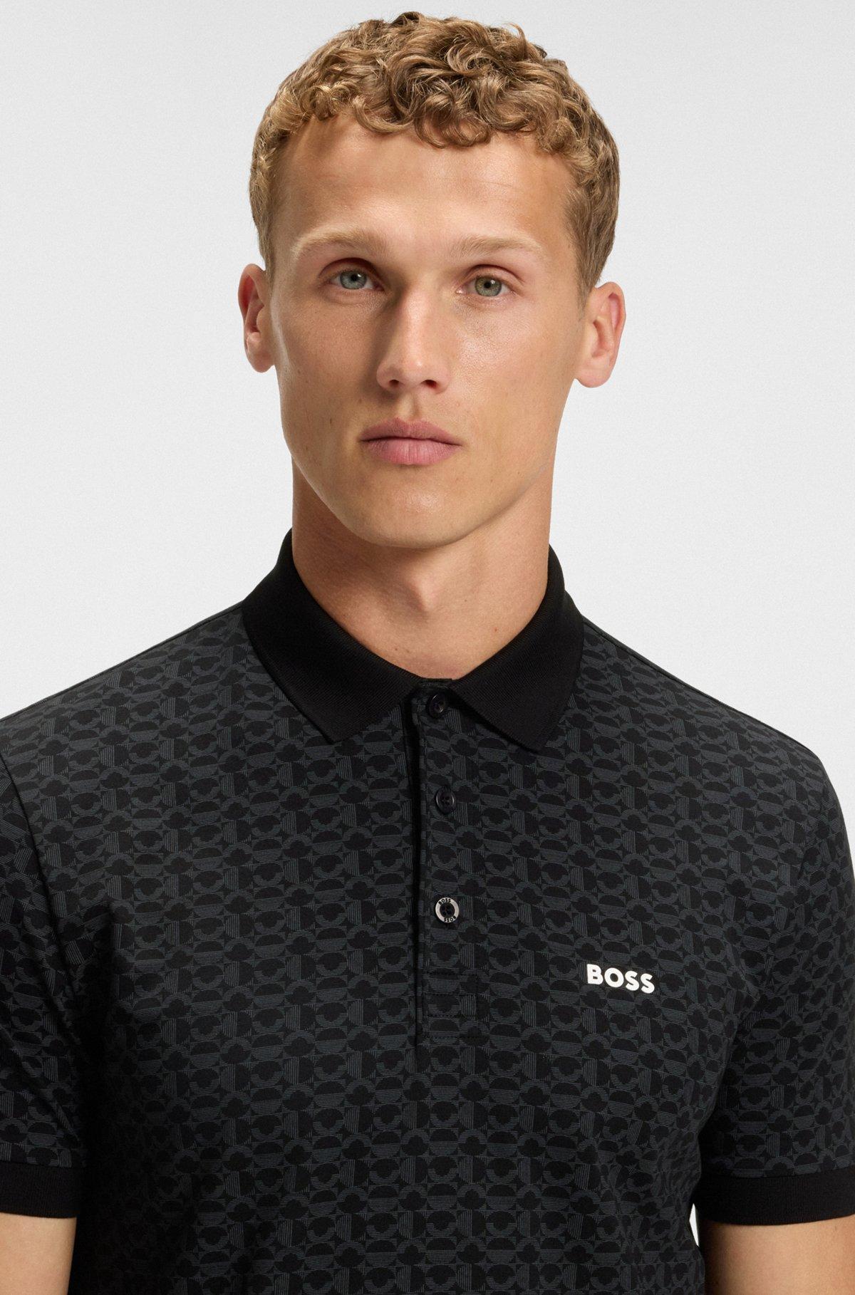 BOSS - Paddy polo shirt in stretch cotton with printed pattern - Black Product Image