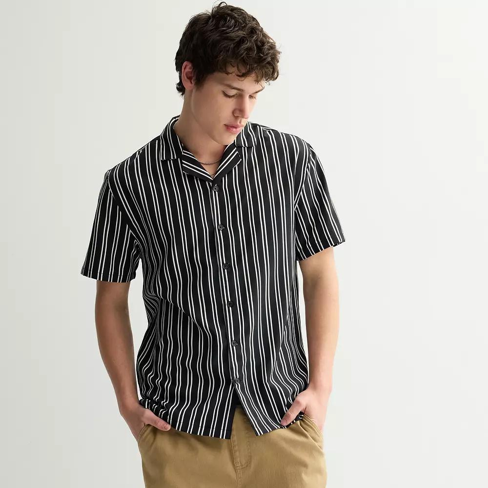 Men's Birch x Black Short Sleeve Woven Camp Shirt, Size: Medium, Black White Product Image