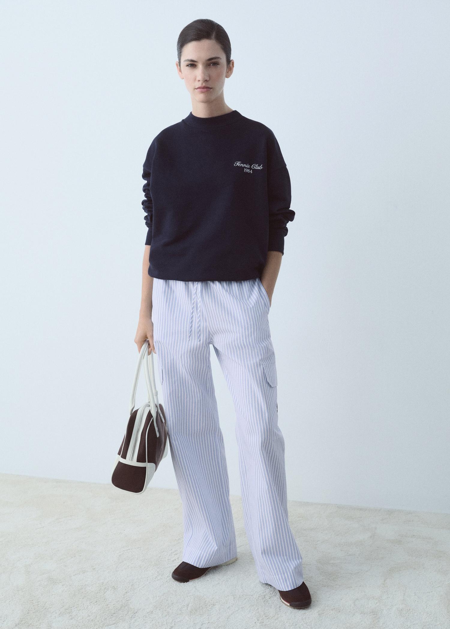 Striped poplin pants with pockets - Women | MANGO USA Product Image