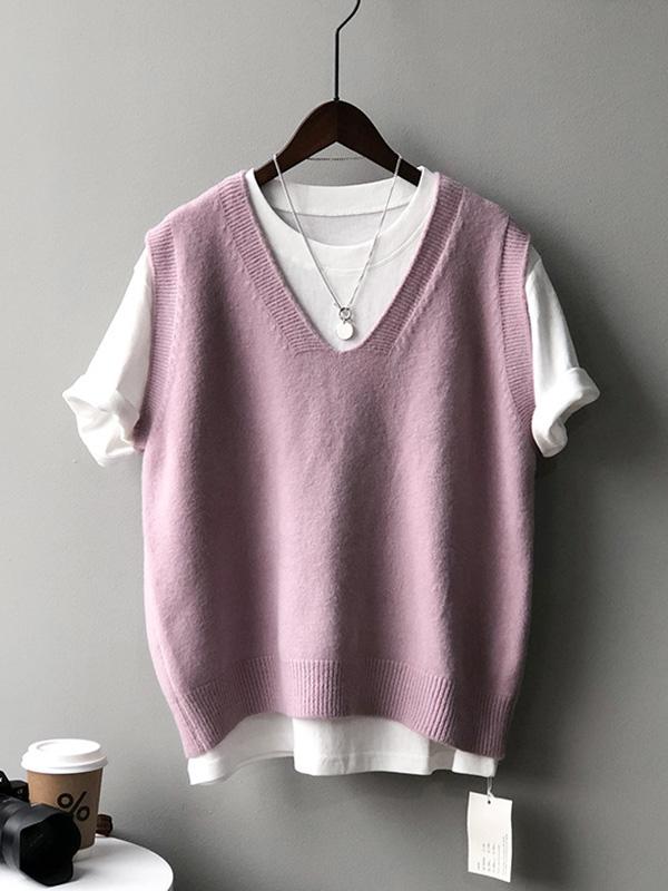 Simple 9 Colors V-Neck Loose Sleeveless Vest Product Image