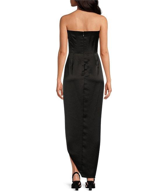 Gianni Bini Daphne Satin Ruched Straight Neck Sleeveless Asymmetrical Hem Sheath Dress Product Image