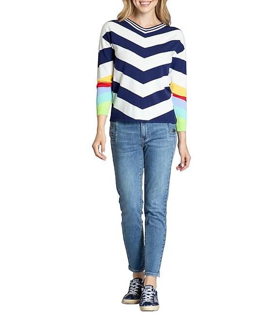 APNY Chevron V-Neck Long Sleeve Rainbow Cuff Top Product Image