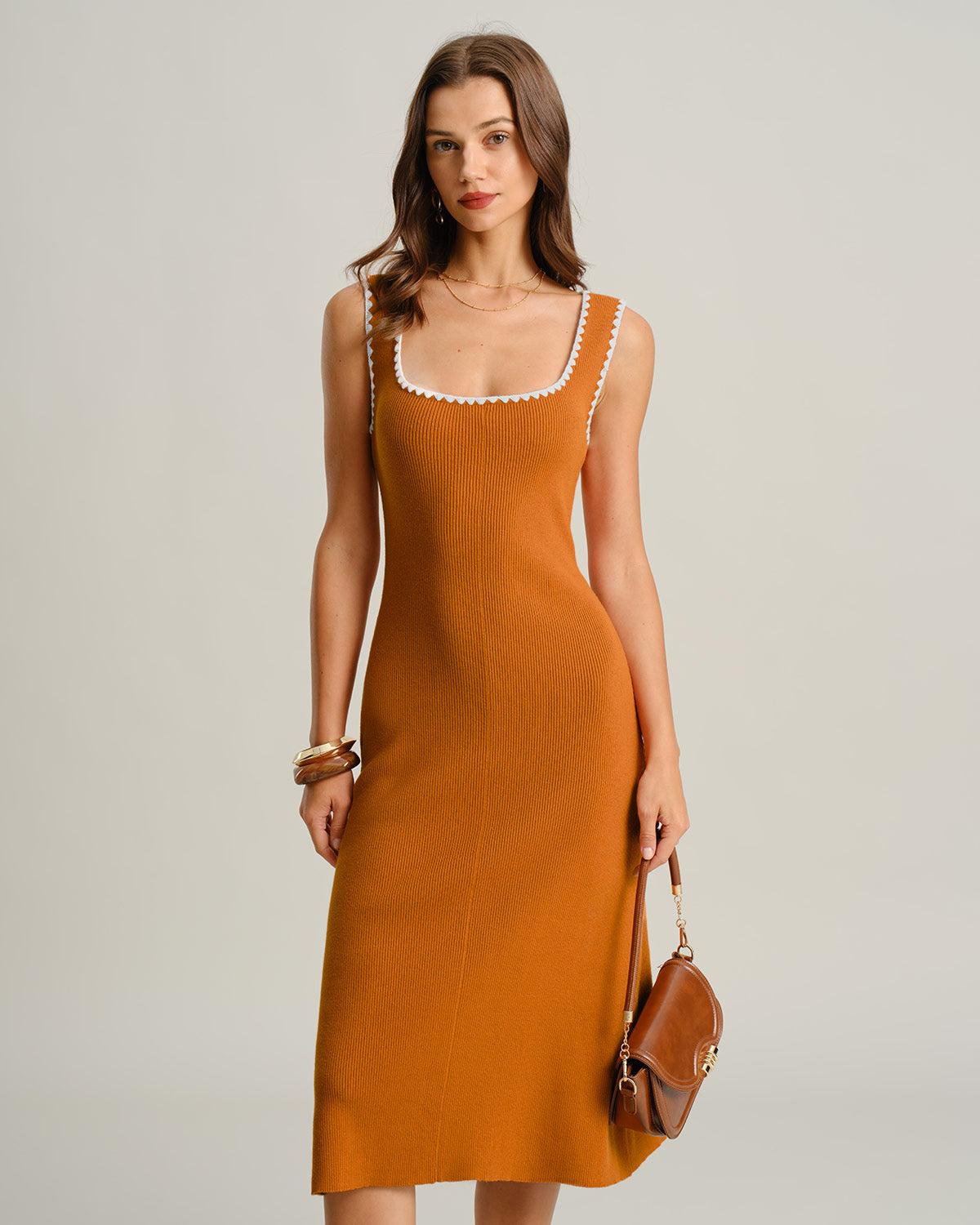Brown Contrast Slip Sweater Dress Product Image