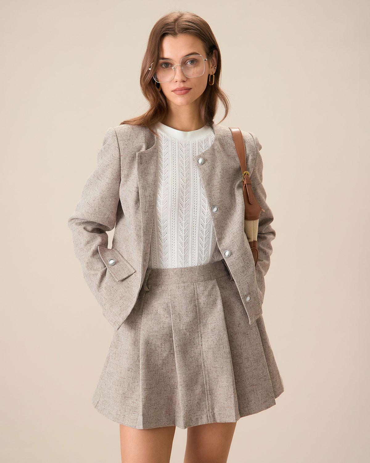 Khaki Pocket Pleated Mini Skirt Product Image