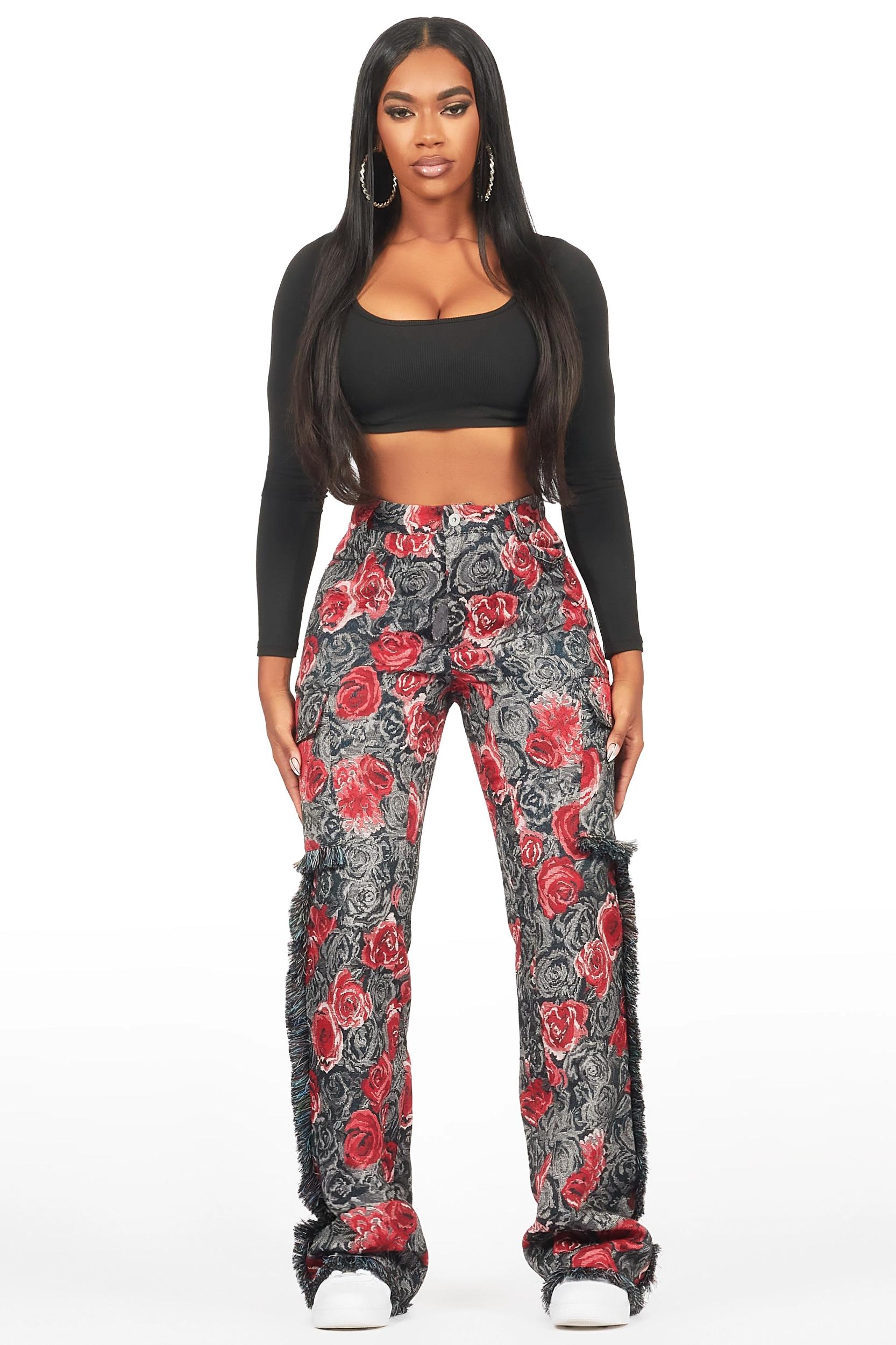 Darresha Black/Red Floral Tapestry Stacked Pant Female Product Image