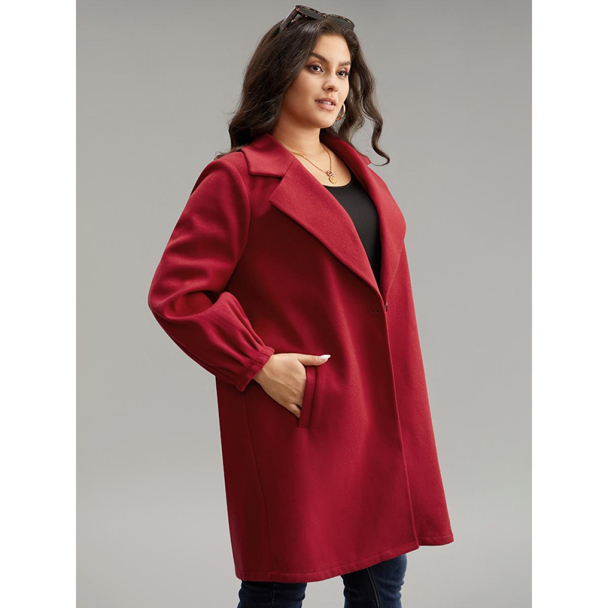 Plus Size Lapel Collar Pocket Button Up Coat Women Crimson Casual Plain Ladies Dailywear Winter Coats BloomChic 30/6X Product Image