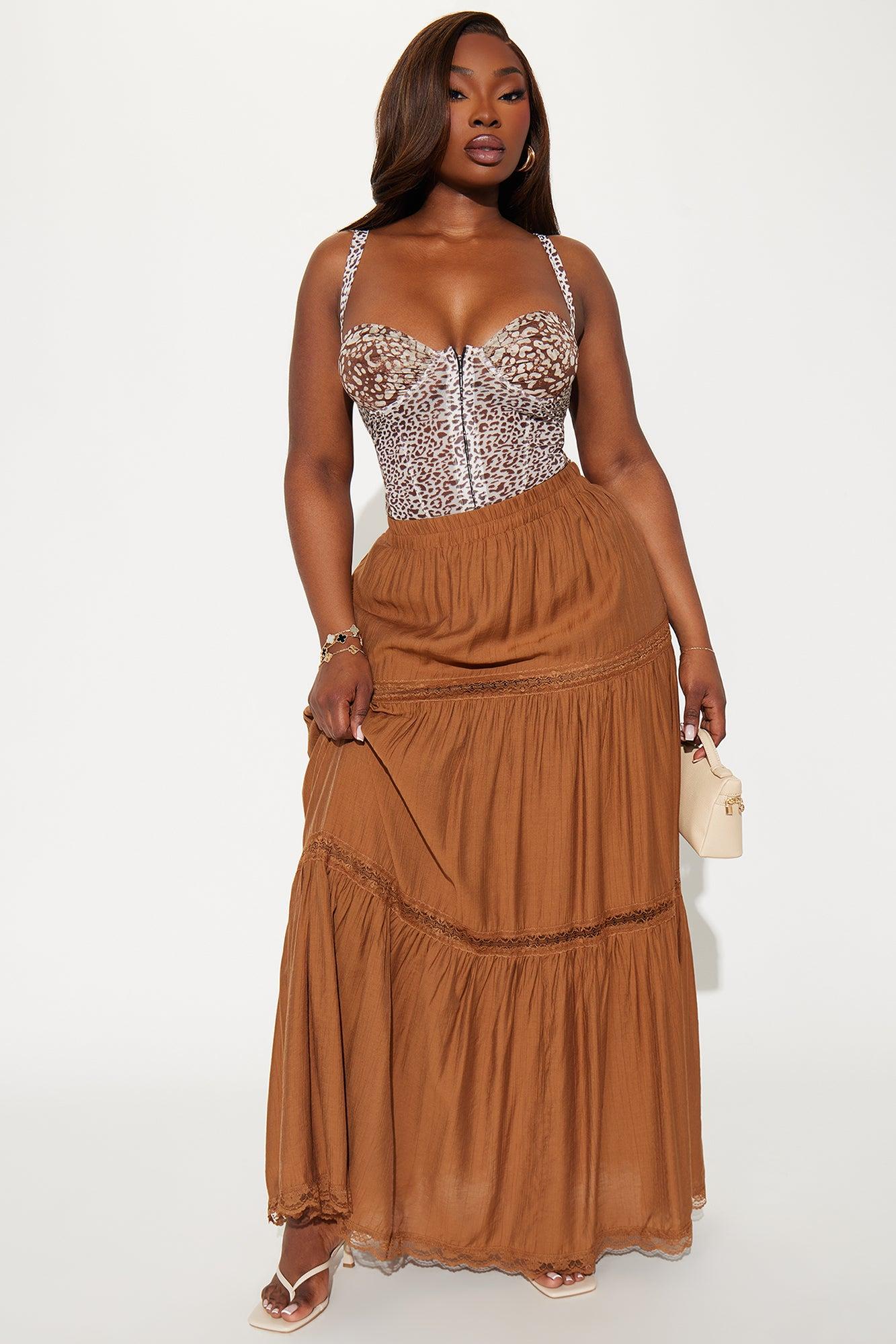 Natalia Tiered Gauze Maxi Skirt - Brown Product Image