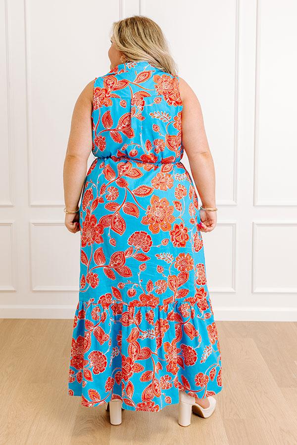 Boardwalk Stroll Floral Maxi Dress in Blue Curves Product Image