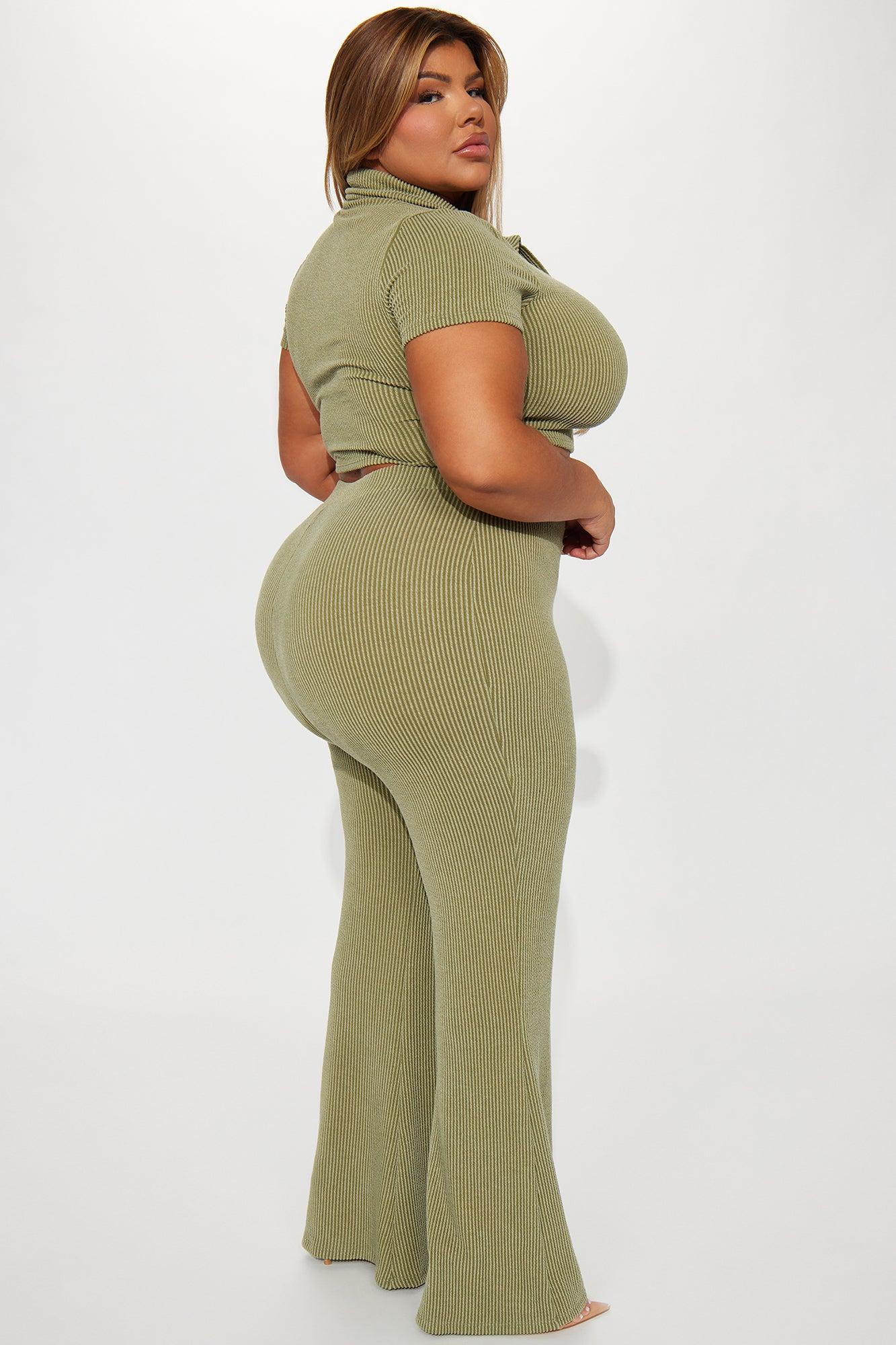 Josie Ribbed Pant Set - Olive Product Image