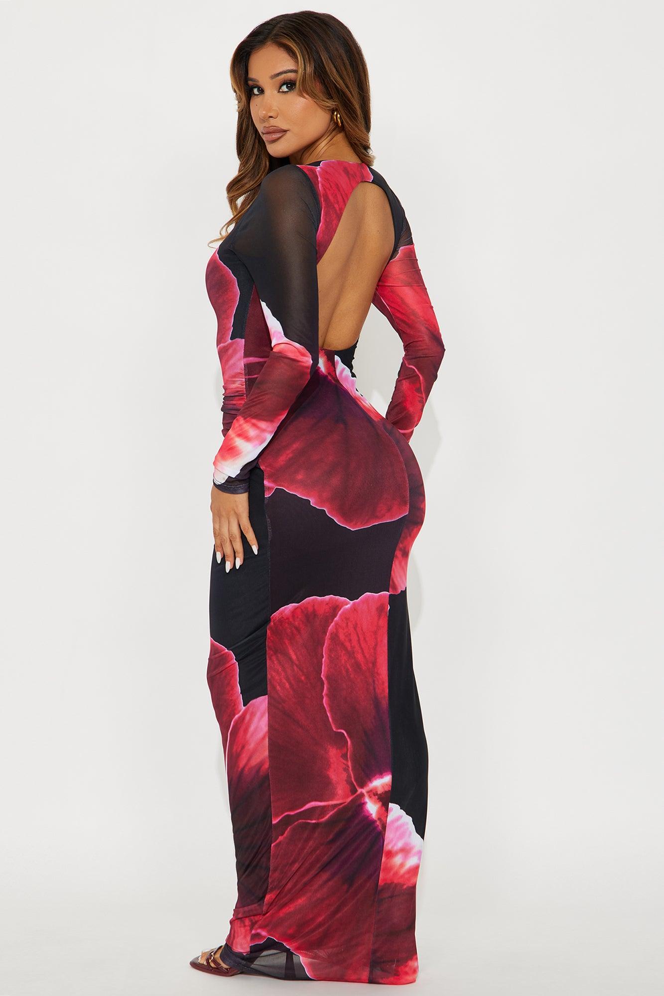 Tropics Mesh Backless Maxi Dress - Black/combo Female Product Image