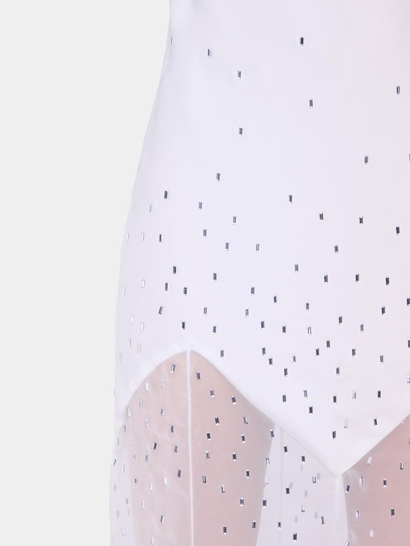 WHITE LONG DRESS SLEEVELESS IN MUSLIN AND SATIN Product Image