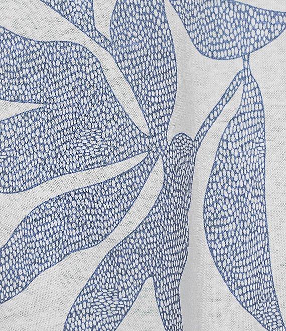 Ali Miles Knit Leaf Print Linen Blend V-Neck 3/4 Lace Sleeve Tunic Product Image