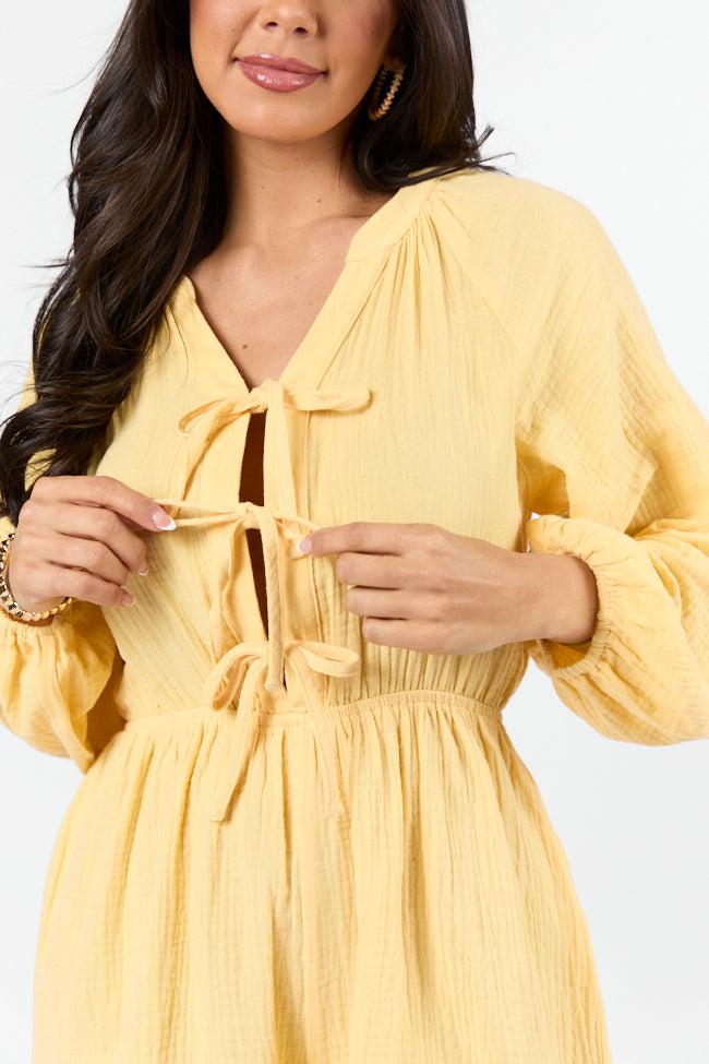 Endless Sunshine Yellow Tie Front Long Sleeve Romper FINAL SALE Product Image