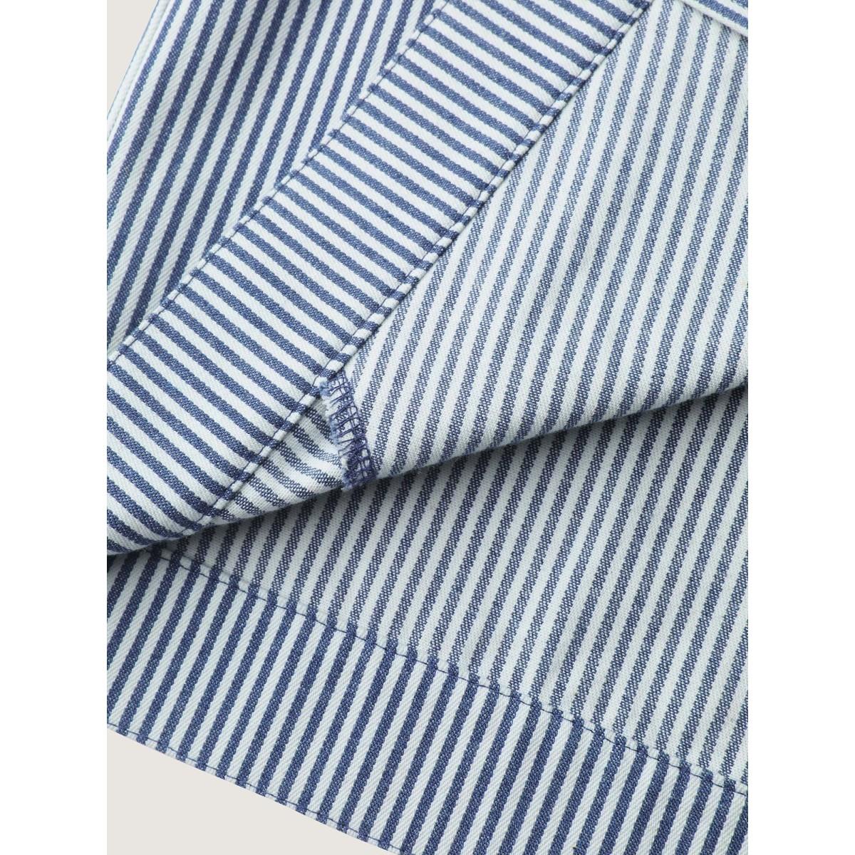 Plus Size Denim Stripe Zipper-Front Jacket Women Mediumblue Slanted pocket Casual Jackets BloomChic 18-20/2X Product Image