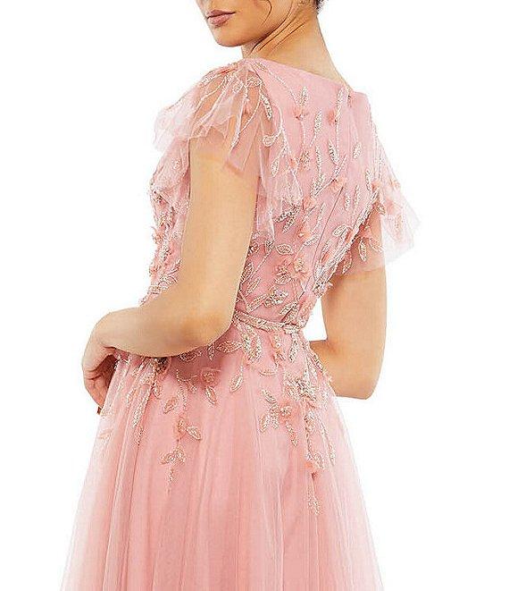 Mac Duggal Embellished Cap Flutter Sleeve V-Neck Ballgown Product Image